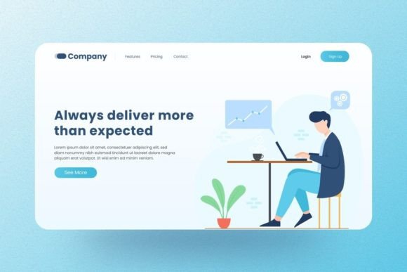 Landing Page Illustration Blue: A Modern, Editable Template